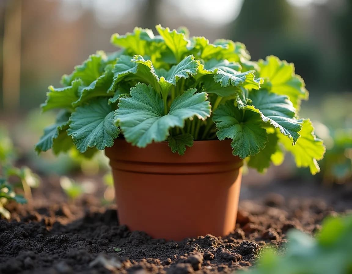 A terracotta forcing pot over a rhubarb crown for early tender stems