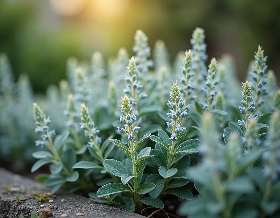 A sage plant with fresh spring growth, lightly pruned