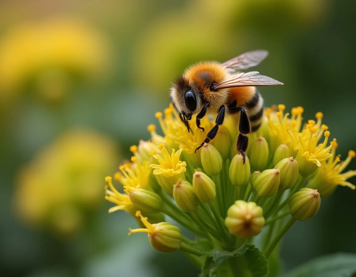 A bee feeding on ivy flowers, a vital late-autumn nectar source