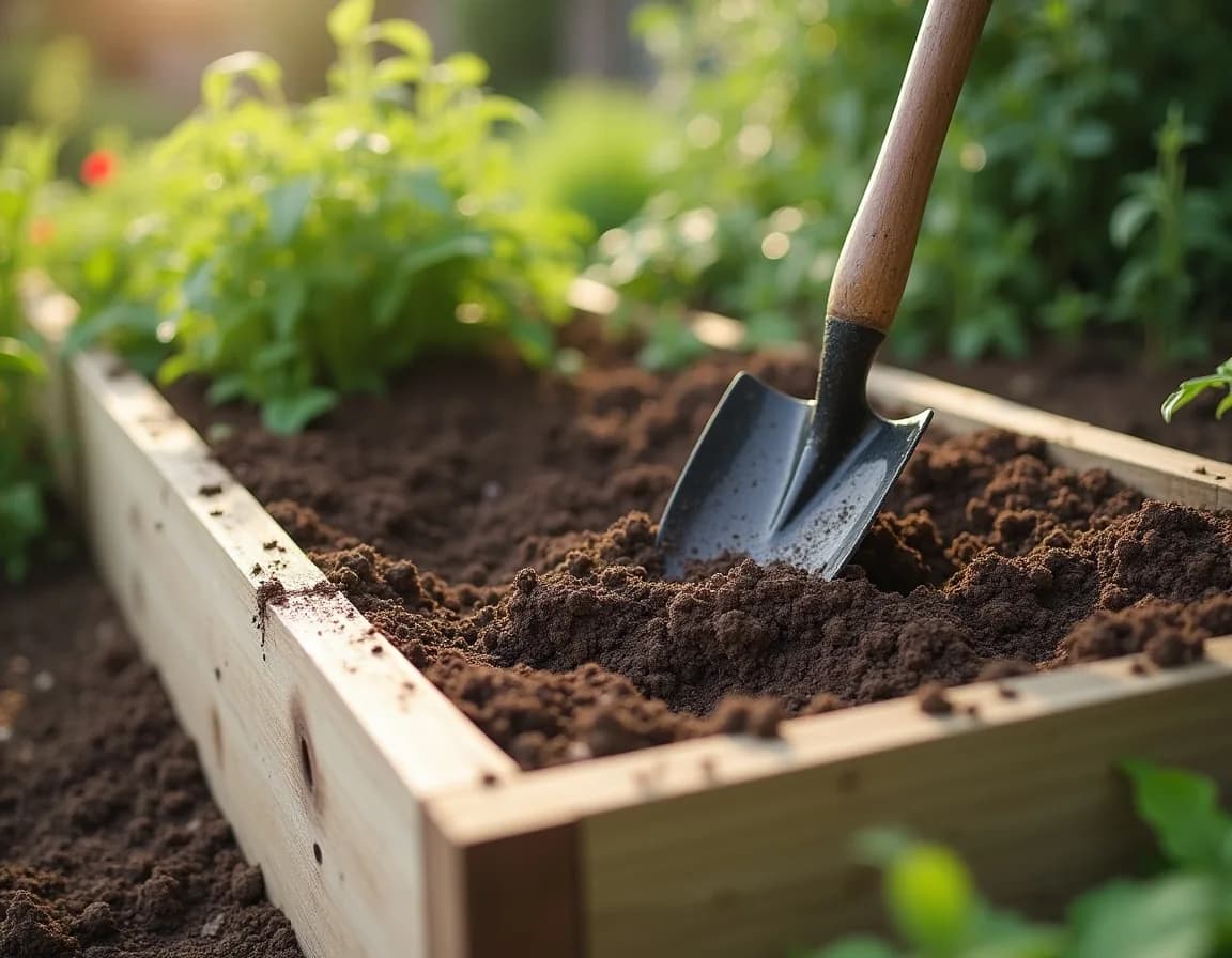 A new raised bed being filled with topsoil and compost