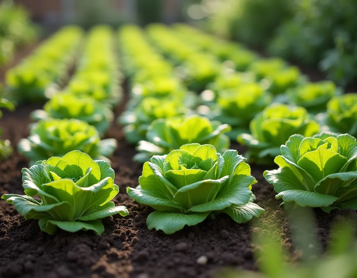 Lettuces at even equidistant spacing across a raised bed